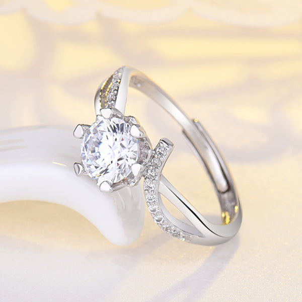Adjustable Eight Hearts Claw Round Sparkle Moissanite Engagement Ring In Sterling Silver