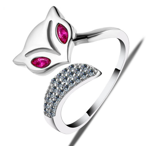 S925 Silver Simple Cute Fox Rings For Teen Girls Opening adjustable Jewelry