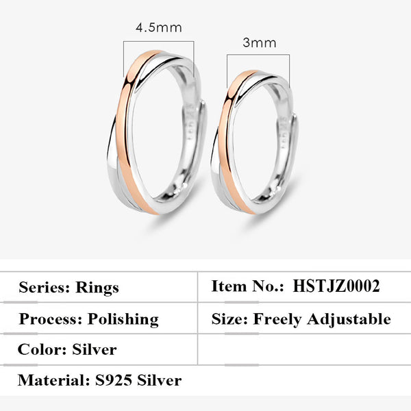 925 Sterling Silver Simple Romantic Couple Rings Adjustable Size Wedding Rings (Price For a Pair)